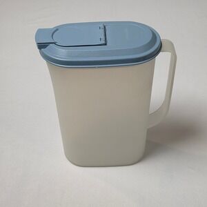 Tupperware Slimline Pitcher 2 Qt Blue Frosted Flip Top Lid 2009B-1 USA Vintage
